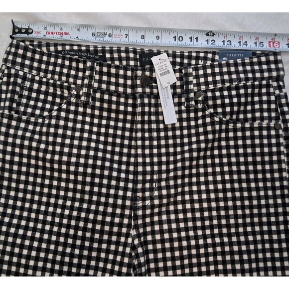 NWT Talbots Pants Women's 10 Black White Corduroy Checkered Straight Leg Preppy - Picture 10 of 12